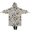 thumbnail image 2 of Oversized Wearable Blanket Hoodie,Beige Halloween Pumpkin Skull Bat Pattern Sherpa Blanket Hoodie with Super Pockets,Super Warm Fuzzy Pullover for Women & Men, 2 of 6