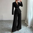 thumbnail image 6 of Womens Two Piece Outfit Long Sleeve Breasted Blazer High Waist Straight Leg Pants formal Business Suit Black L(L), 6 of 7