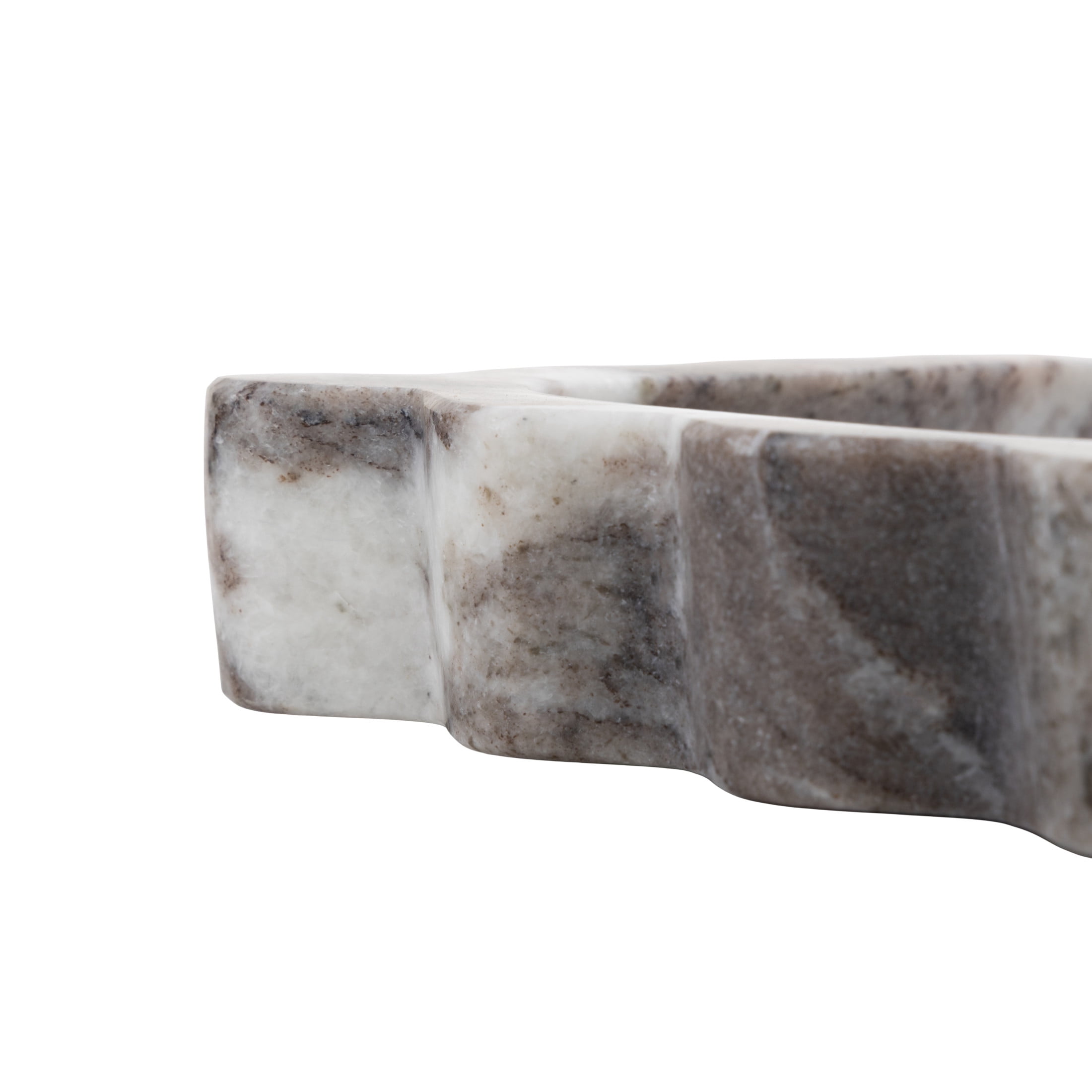 DecMode 12" x 5" Gray Marble  Tray with Brown Swirl Pattern and Wavy Edges, 1-Piece