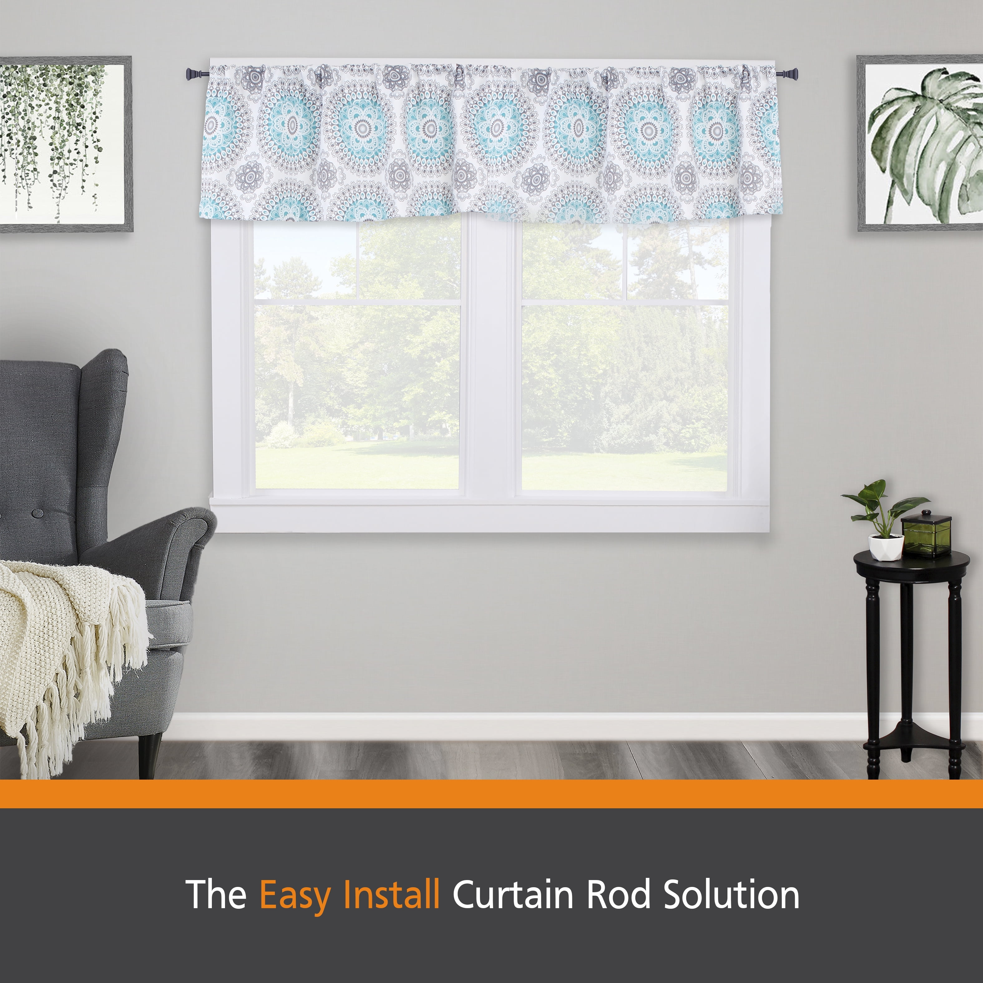 Kenney Fast Fit Easy Install Tyler Decorative Petite Window Curtain Rod, 48-86" Adjustable Length, 1/2" Dia., Black