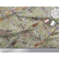 thumbnail image 3 of Soimoi Green polyester Crepe Fabric Blue Floral & American Robin Bird Printed Fabric 1 Yard 52 Inch Wide, 3 of 3