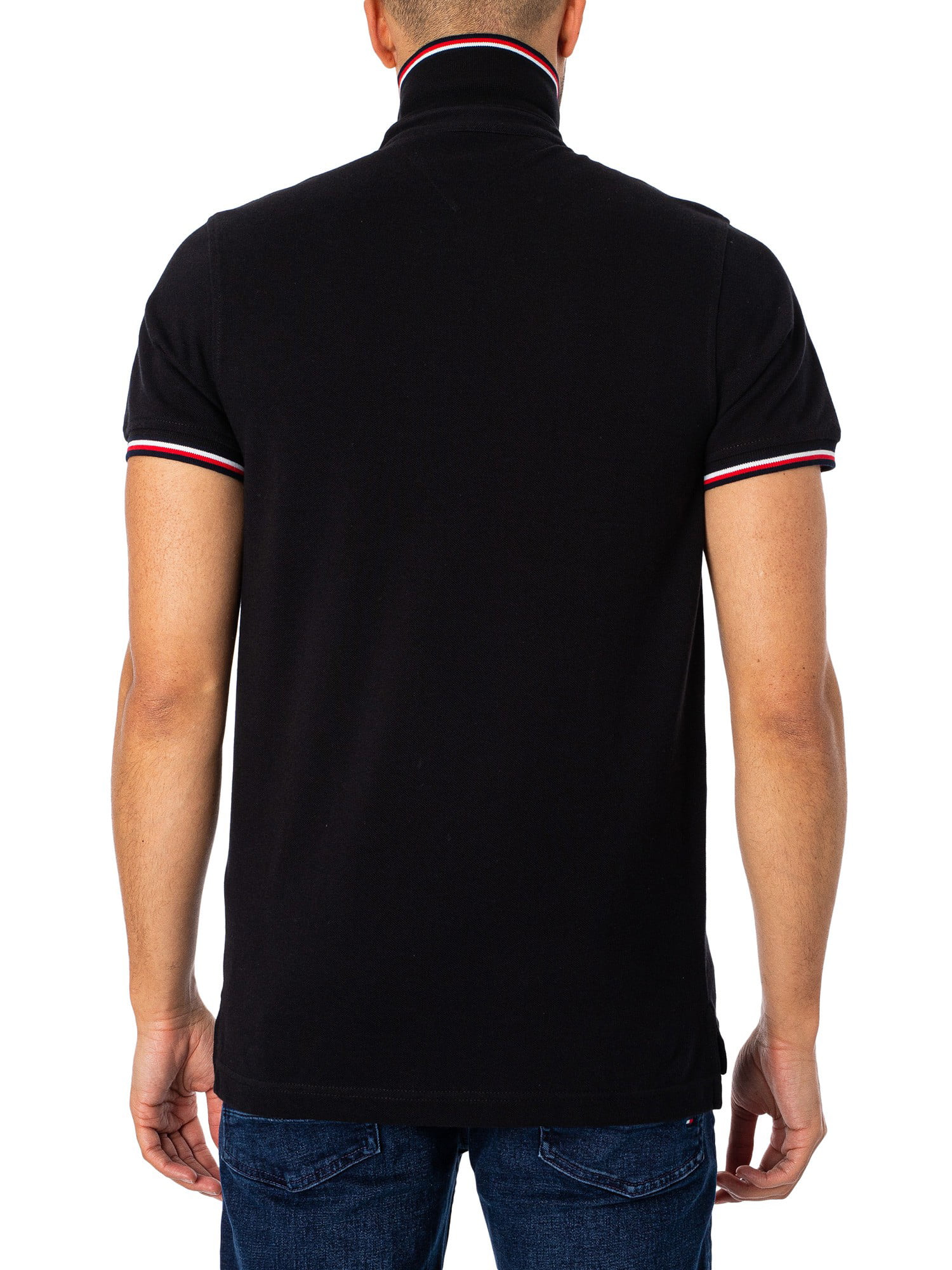 Tipped Hilfiger Slim Core Shirt, Black Polo Tommy