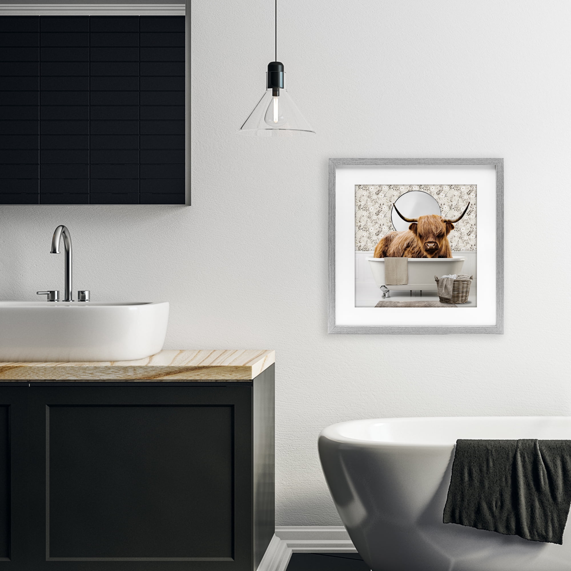 Stupell Industries Cottage Cattle Bath Time Gray Framed Print Under Glass, design by CAD Designs