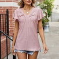 thumbnail image 2 of HAPIMO Women's Loose Cotton Lined Pullover Dressy Tunic Short Sleeve Elegant Casual Workout Tops Trendy Solid Color Eyelet V Neck Shirts Girls Summer Tees Pink XXL, 2 of 6