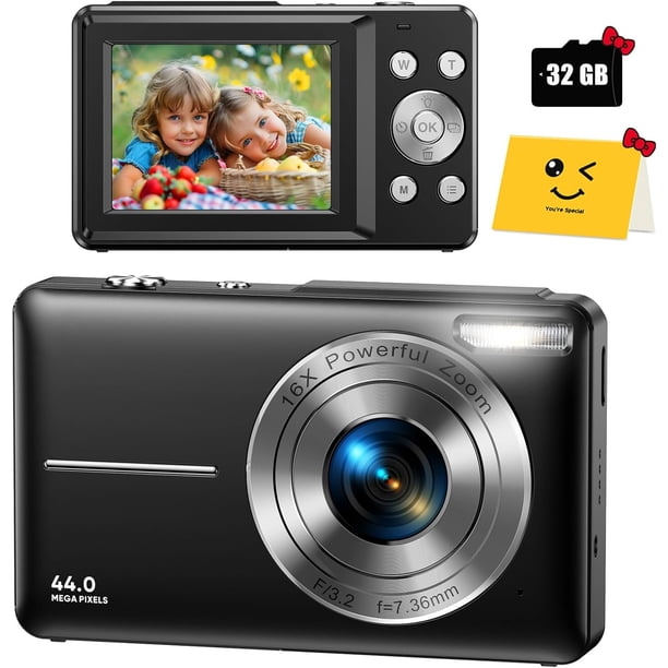 Cámara digital FHD 1080P para niños con tarjeta SD de 32 GB, compacta, compacta, con zoom de 16X y antivibración, ideal para adolescentes, niños, niñas y personas mayores. Incluye tarjeta de