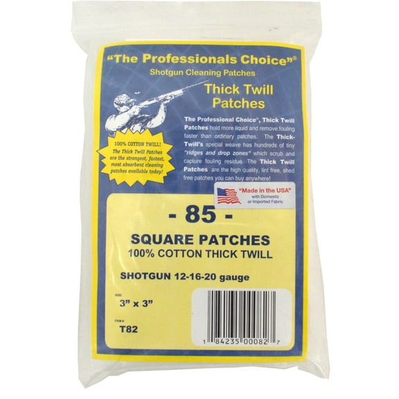 The Professionals Choice Twill Square Cleaning Patches Shotgun 16-20 Ga 85 pack