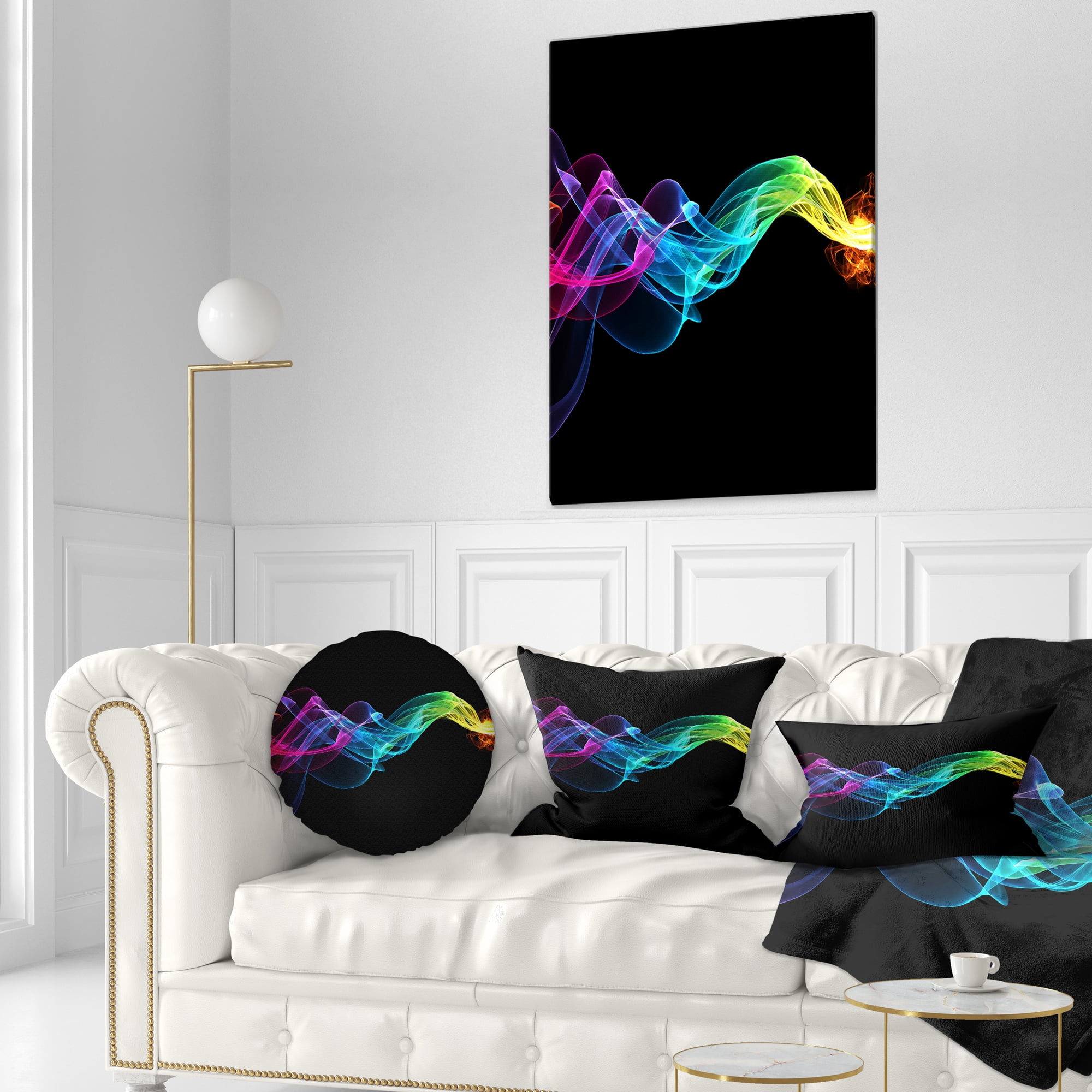 Designart Abstract Ribbon Waves on Black - Abstract Throw Pillow - 12x20