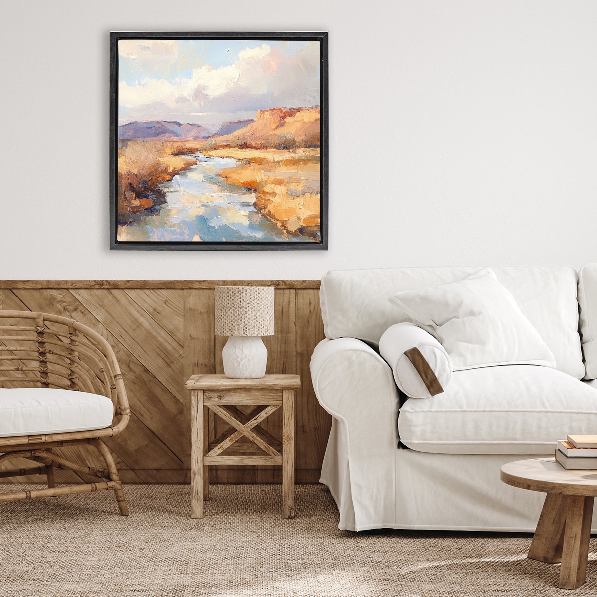 Stupell Industries Plateau River Evening Glow Black Framed Floater Canvas Wall Art, design by Petal Prints Design