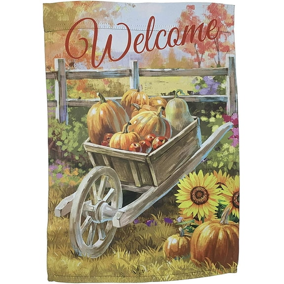 Fall Harvest Welcome Garden Flag – 12" x 18", Thanksgiving, Halloween