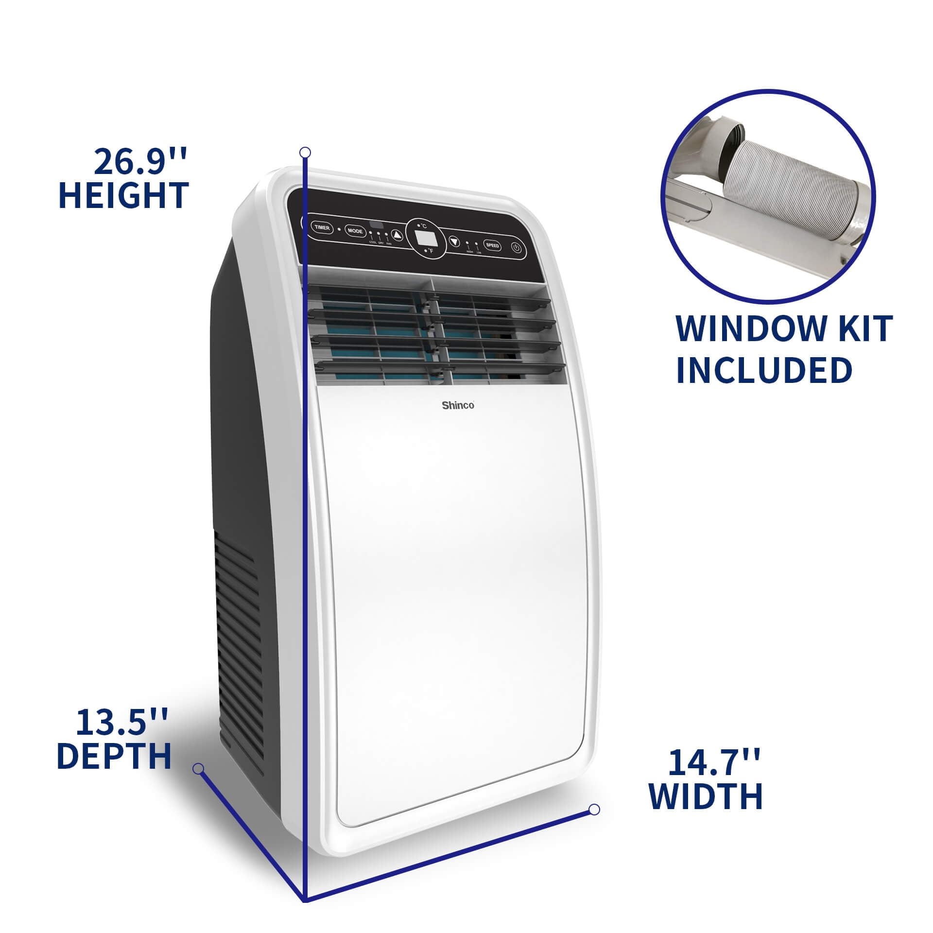 Shinco 4350BTU SACC(8000BTU ASHRAE) 3 in 1 Portable Air Conditioner, Air Cooler with Remote Control / Window Kit