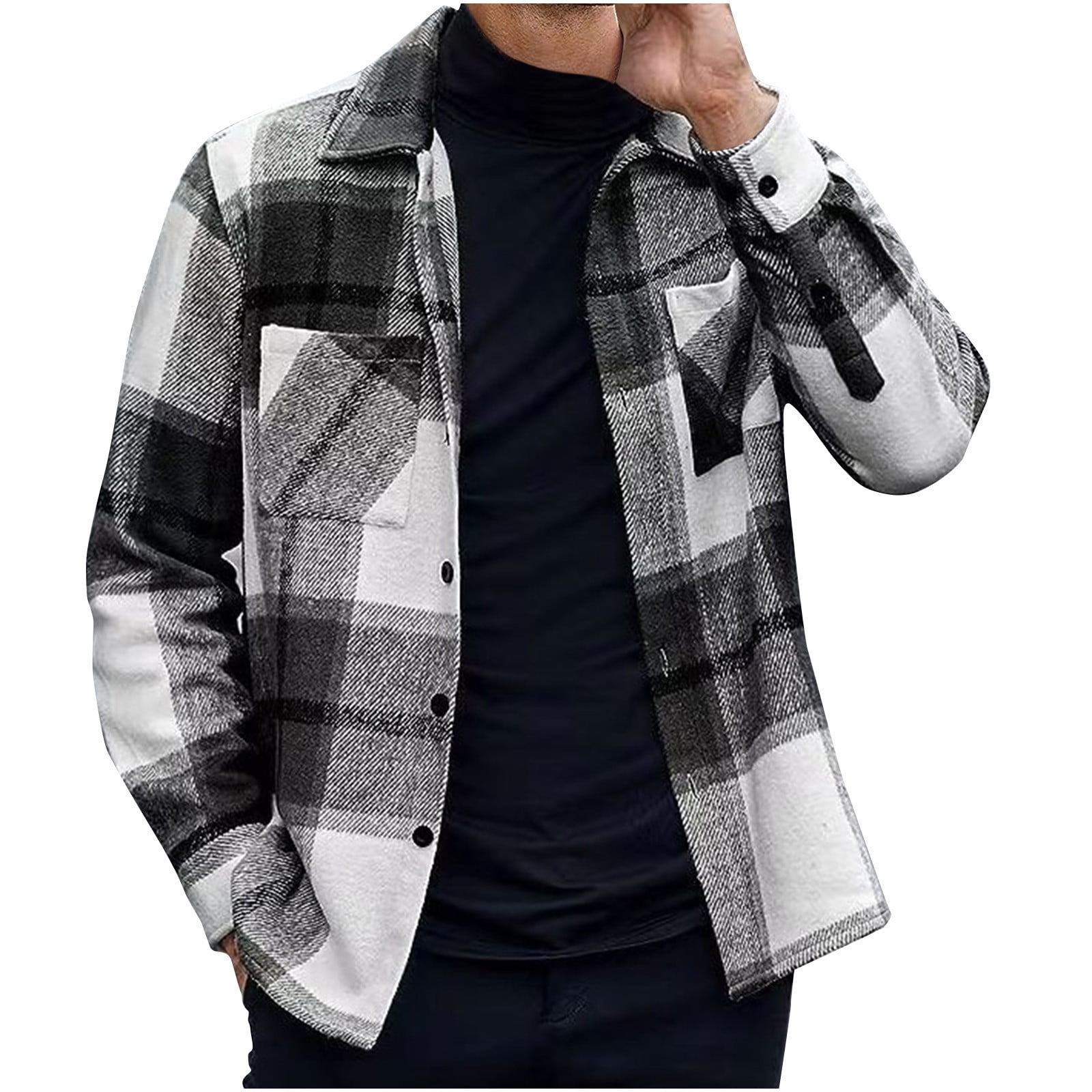 ZCFZJW Men's Casual Plaid Flannel Jacket with Hoodie Lightweight