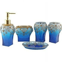 Heavenly Designs Watson Bathroom Accessories - Blue Resin Five Piece Bathroom Accessory Set