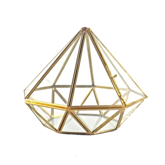 Handmade Gold Open Glass Geometric Terrarium Brass Succulent Fern Moss Plant Display Container Balcony Small