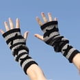 thumbnail image 2 of Chuancc Women's Long Fingerless Gloves - Warm Windproof Winter Knit Half Finger Typing Gloves with Wrist Cuff Black One Size, 2 of 3