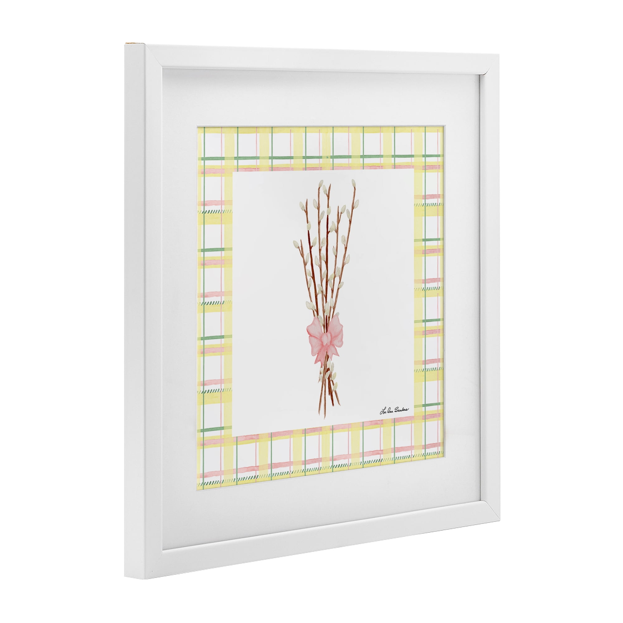 Pastel Spring Pussy Willow White Framed Print Under Glass, design by Lee Ann Sanders