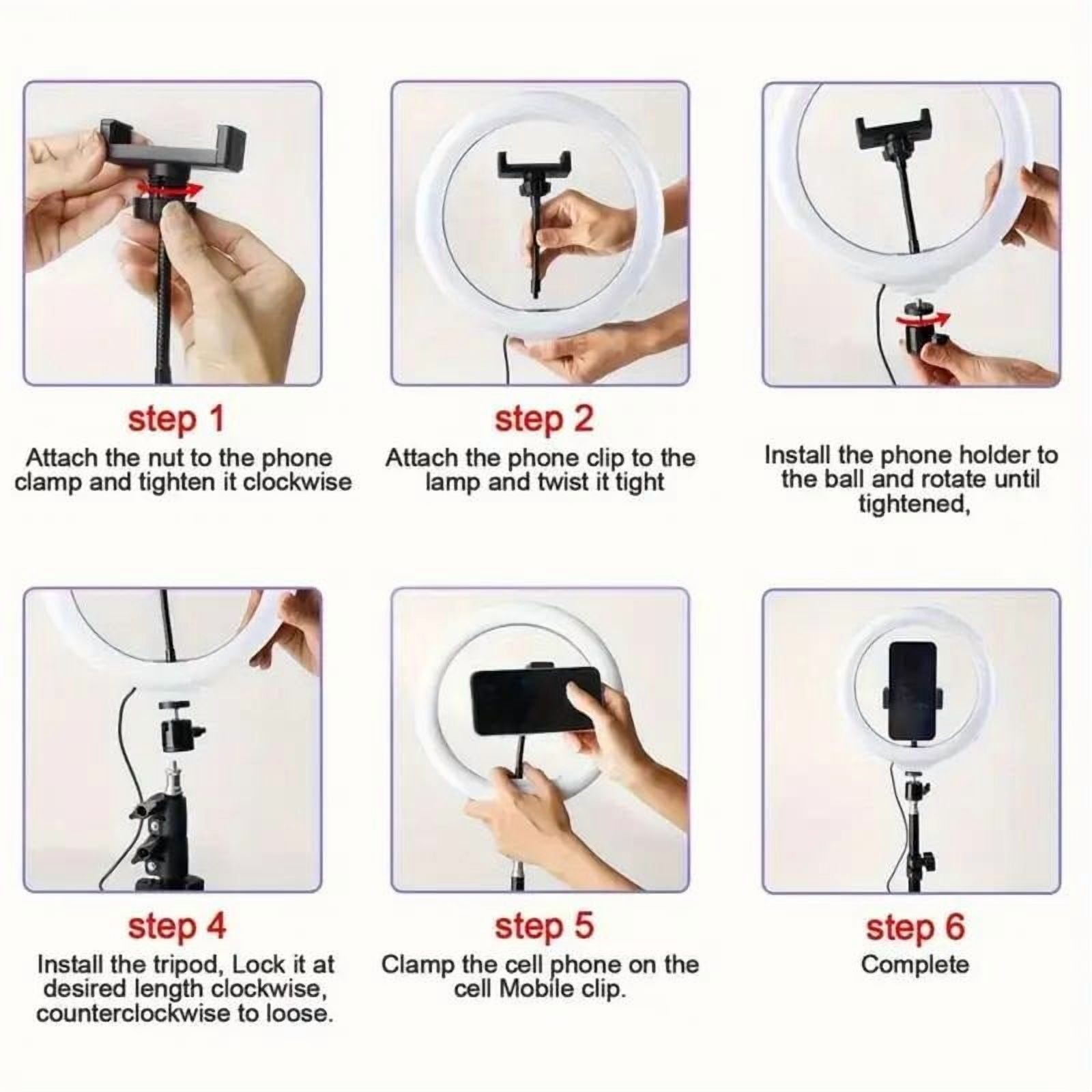UEGOGO  12" RGB LED Ring Light with 1.6M 2-Section Stand & Dual Phone Mounts, 10-Level Dimming/Color Change for TikTok Live, YouTube Videos, Makeup Tutorials.