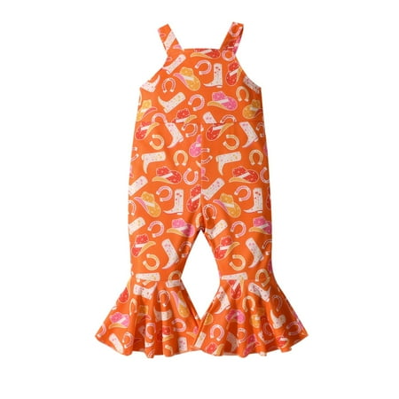 

ZRBYWB Baby Girls Romper Sling Printed Flared Trousers Summer Outdoor Casual Fashionable Jumpsuits Playsuit Cute Summer Clothes