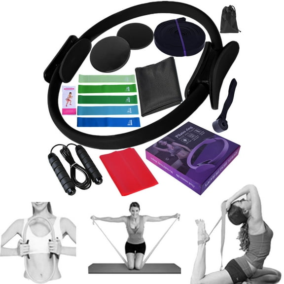 Meottam 12 in 1 Yoga Set with Back Cracker Roller & Deep Tissue Massage Yoga Blocks, Ring & Accessories for Stretching & Relief (Black)