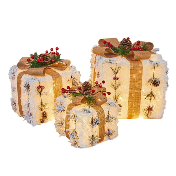 DQrwqpou Cajas Regalo Iluminadas Navideñas Juego 3 Funcionan Con Pilas (madera Cedro)