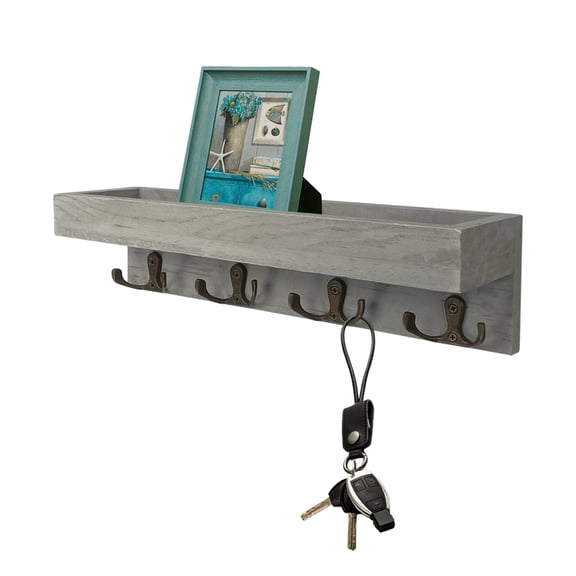 Floating Shelves Vintage Grey Coat Rack Wall Mounted with Shelf, Rustic Farmhouse Entryway Hanging Coat Rack with 8 Metal Hooks for Home, Bedroom, Living Room, Bathroom, Kitchen, Office