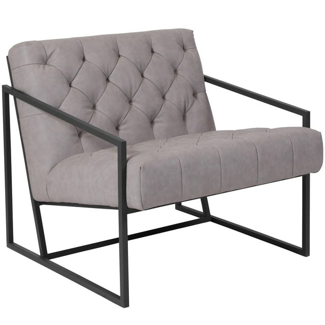 HERCULES Madison Series Retro Light Gray Leather Tufted Lounge Chair