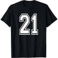 thumbnail image 1 of Camiseta Número 21 Uniforme Deportivo con Número - Camiseta para 21er Cumpleaños, T-Shirt para Mujer, Divertida, Estilo Misfits, Viaje, Color Negro, 1 of 7