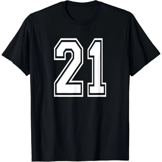 Camiseta Número 21 Uniforme Deportivo con Número - Camiseta para 21er Cumpleaños, T-Shirt para Mujer, Divertida, Estilo Misfits, Viaje, Color Negro