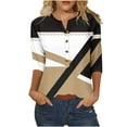 thumbnail image 1 of Womens Color Block Tunic Tops Button Down Shirts 3/4 Sleeve Casual V Neck Geometric Print Blouse, 1 of 2