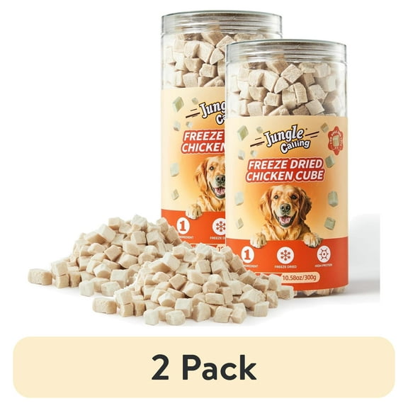 (2 pack) Jungle Calling Freeze Dried Cat and Dog Treats, Single Ingredient Chicken Cube Cat Treats, Dog Snacks for Training
