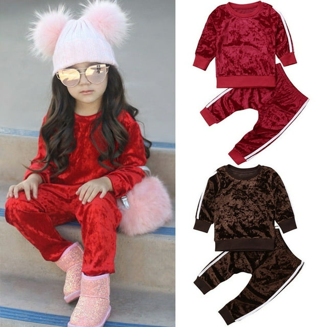 Autumn Toddler Kids Baby Girl Velvet Top Sweatshirt Pants Outfits Clothes Set