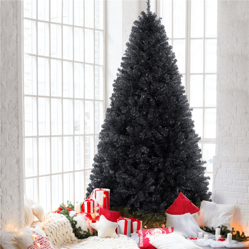 Alden Design Black Unlit Spruce Foldable Christmas Tree, 7.5'