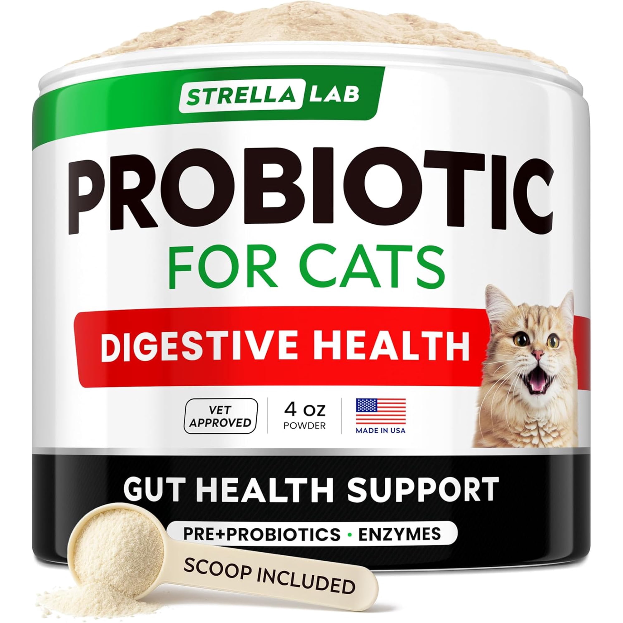 StrellaLab Cat Probiotic Powder - Probiotics for Cats with Diarrhea - Easy to Mix Powder - Cat Probiotics for Indoor Cats, Health Supplies Food Supplement, Pet Probiotics, Digestive Support (4 oz)