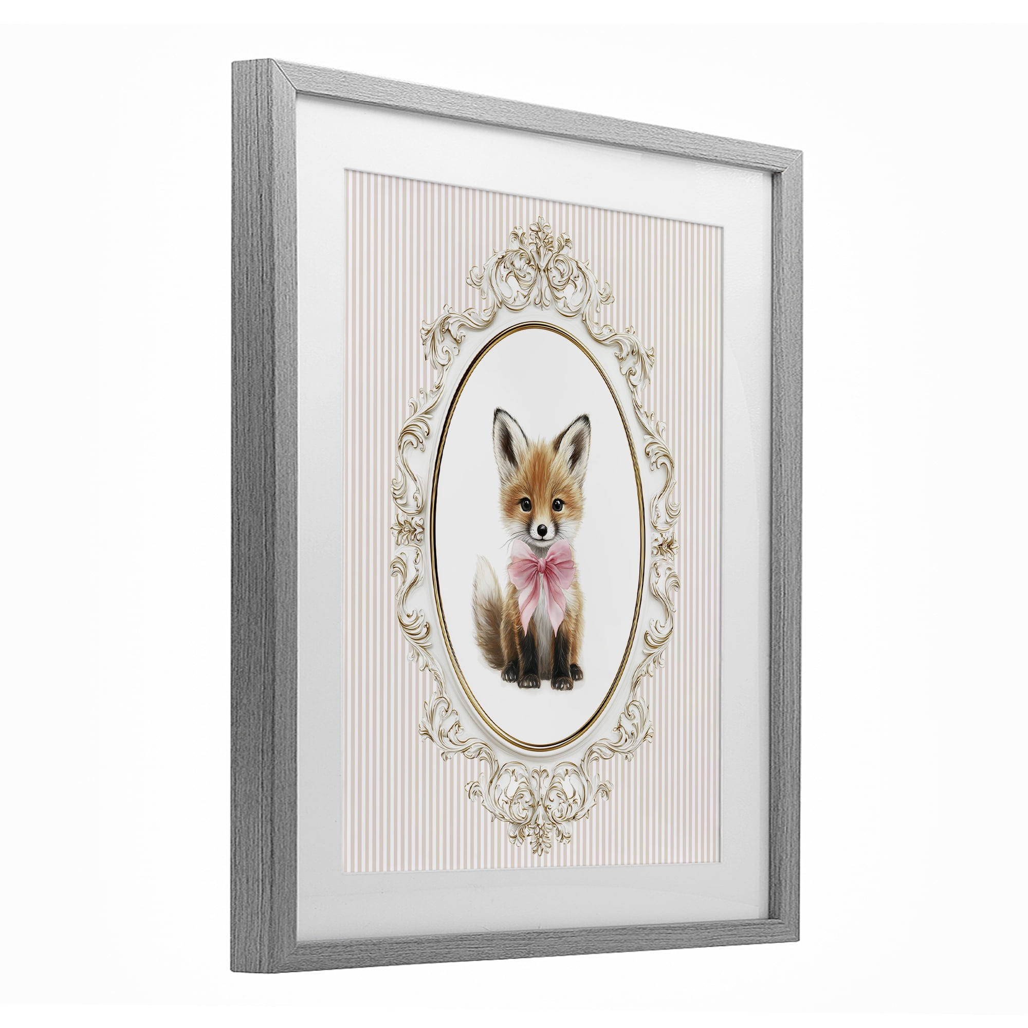 Stupell Industries Vintage Baby Fox Gray Framed Print Under Glass, design by Christine Simpson Art