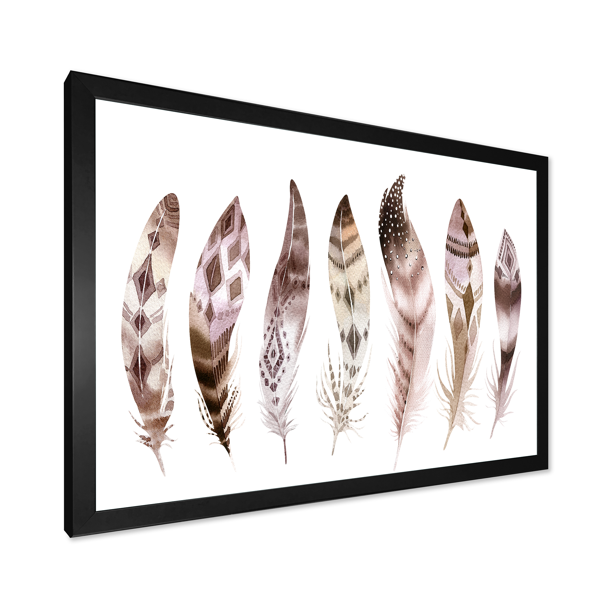 Designart 'Colourful Boho Art Feather Set X' Bohemian & Eclectic Framed Art Print