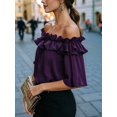 thumbnail image 4 of Women'S Off Shoulder Ruffle Short Sleeve Chiffon Blouse S, 4 of 7