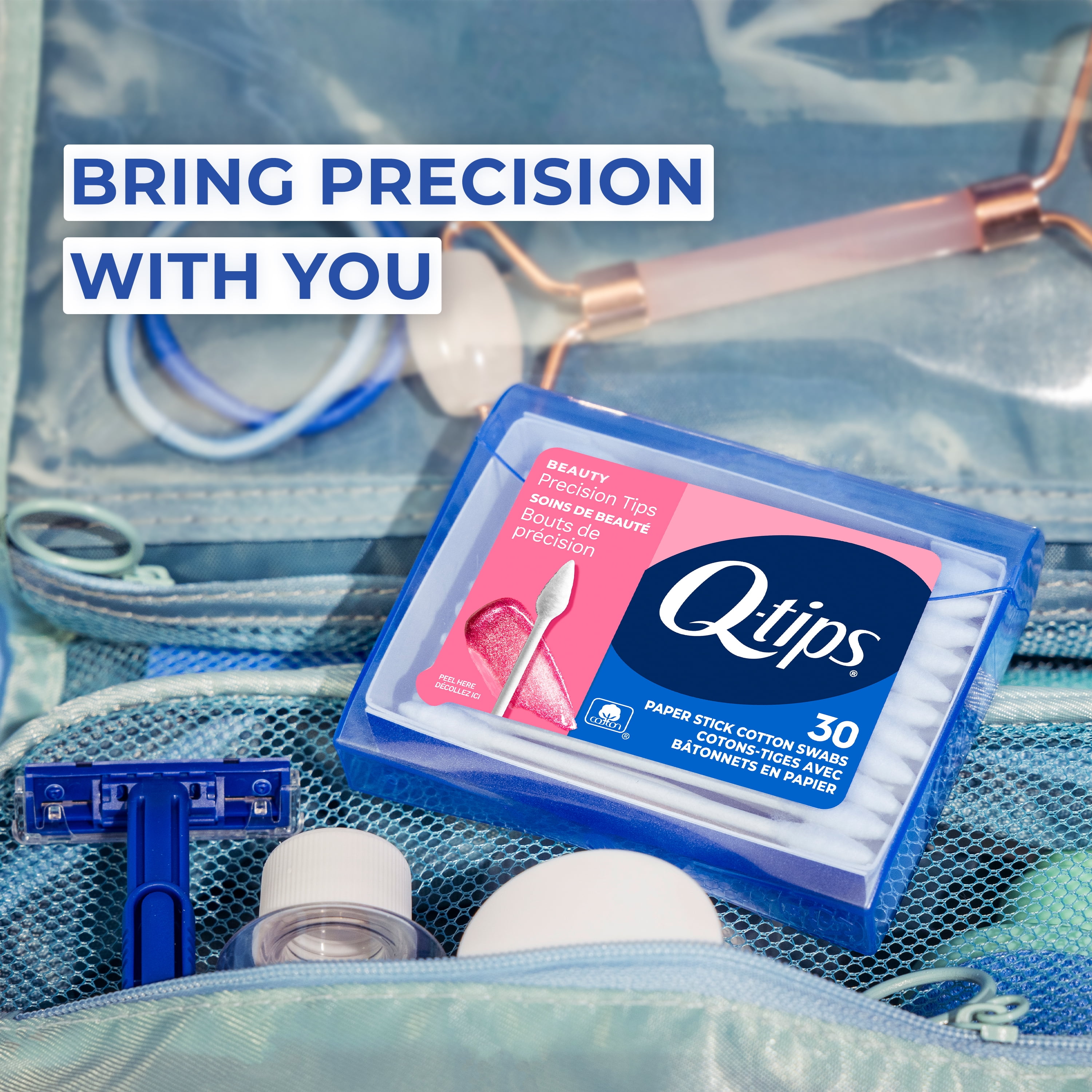 Q-tips Cotton Swabs, Precision Tips, Travel Size Toiletries for Beauty and Home, 100% Cotton, 30 Count​​