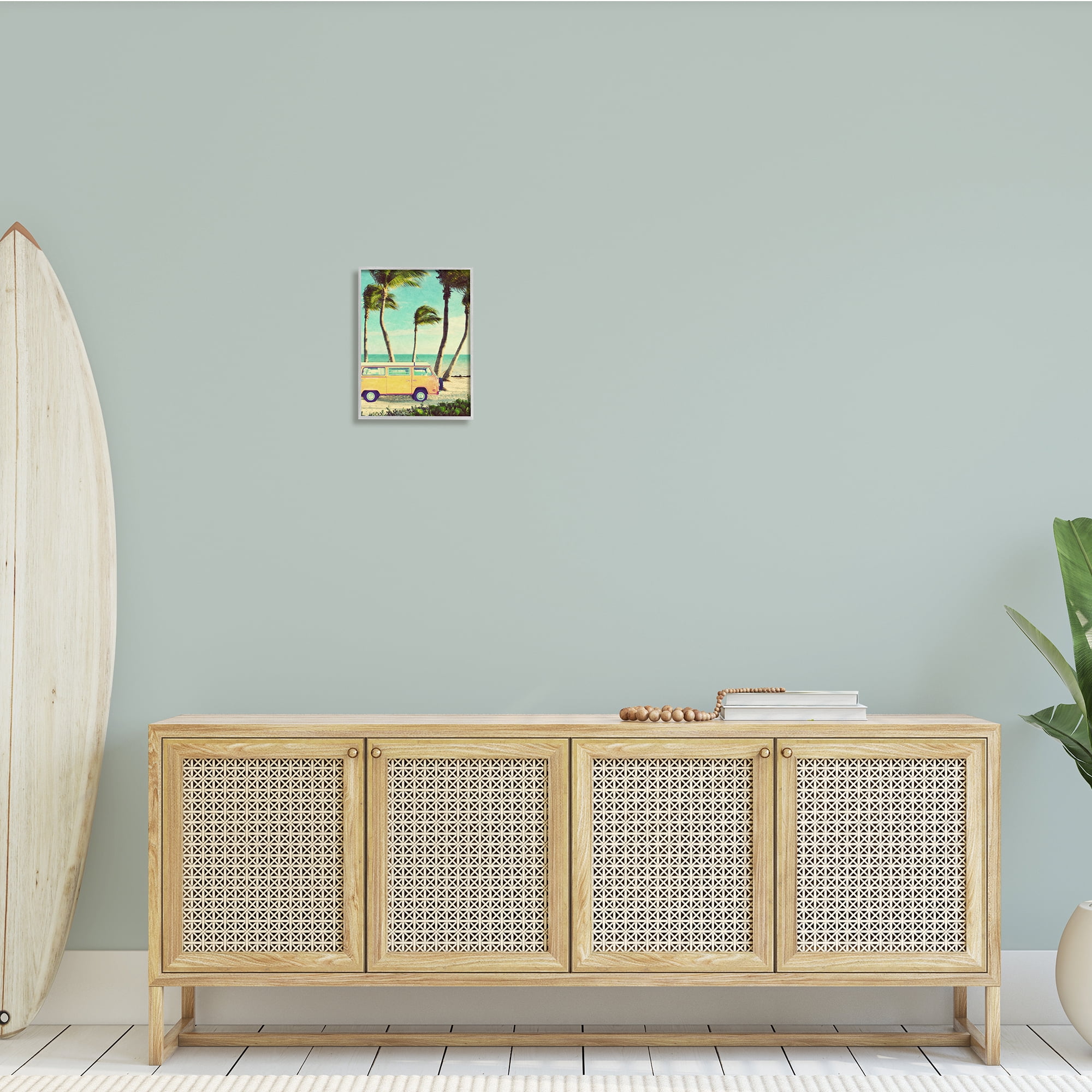 Stupell Indtries Retro Van Sunny Haze Beach Sand Palm Trees,11 x 14,Design by Gail Peck