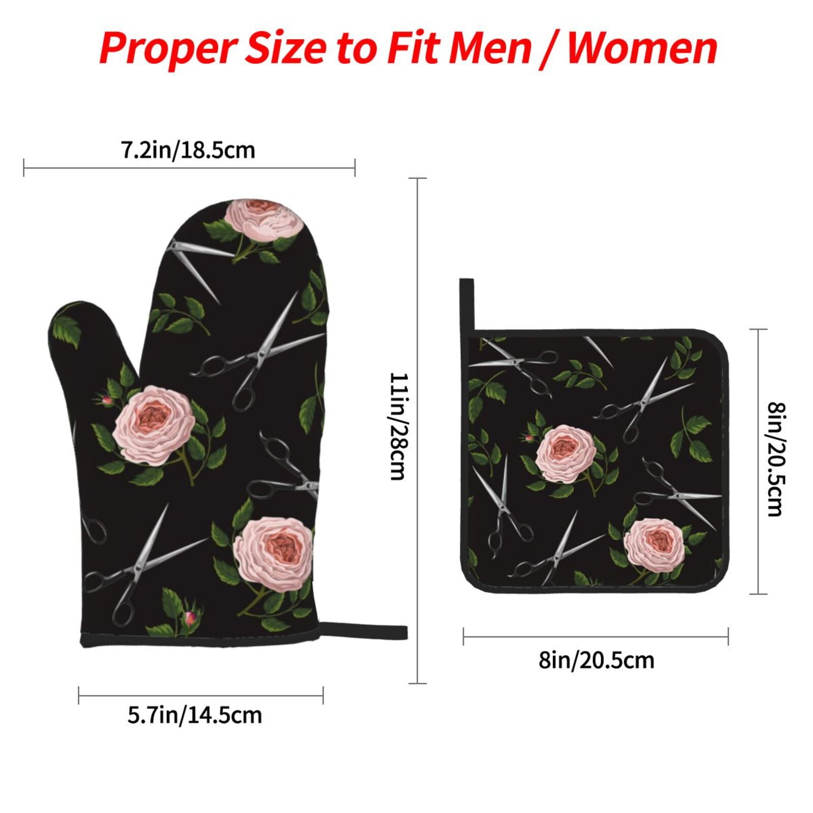 Roses Scissors Salon 4Pcs Oven Mitts and Pot Holders Sets Oven Kitchen Gloves Hot Pads for Cooking BBQ Baking Grilling