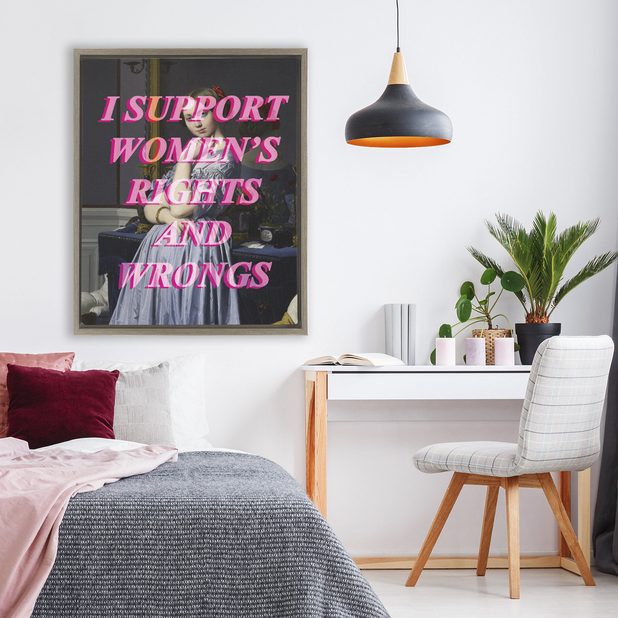 I Support Women's Rights & Wrongs Brown Framed Floater Canvas Wall Art, design by Lil' Rue