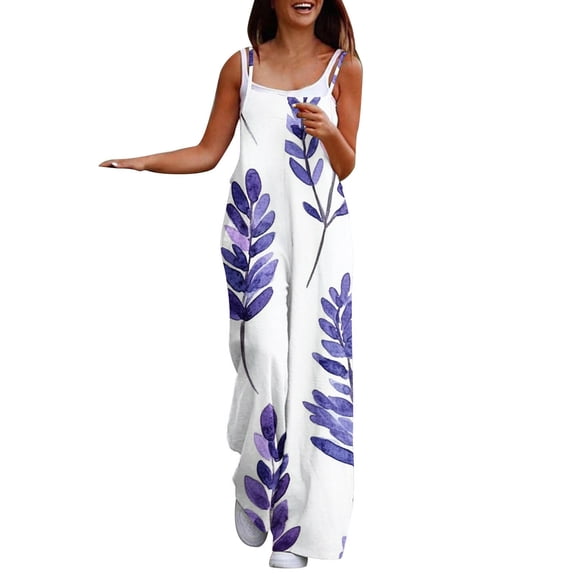successthop Womens One Pieces Jumpsuit Plus Size Sleeveless High Waist Wide Leg Long Floral Lounge Wear with Pockets S