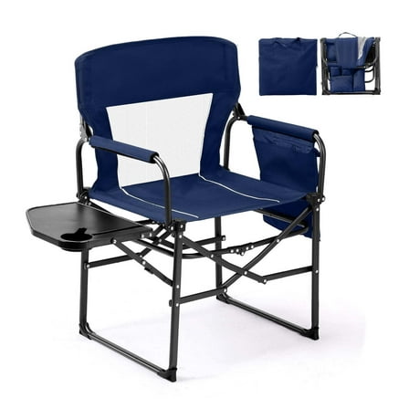 1 PCS Camping Chairs, Directors Chair, Camping Chair with Side Table & Carry Bag，Heavy Duty Camping Chairs for Adults, Portable Folding Camping Chair, Pocket for Beach, Fishing,Trip,Picnic,Blue