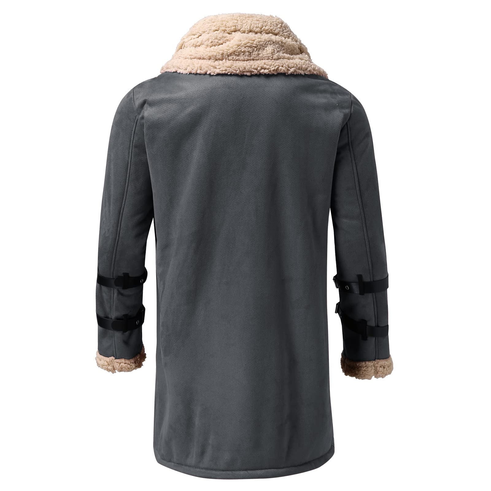 RongHuan Men's Big and Tall Faux Leather Coat Fleece Sherpa Lined Warm Trench Coats Winter Faux Fur Collar Jacket Thickened Long Sleeve Outwear