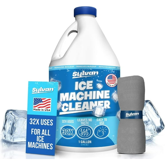 Sylvan Ice Machine Cleaner and Descaler | 1 Gal. (32 uses) | Free Cloth | Made in USA | Nickel Safe Ice Maker Cleaner and Descaler | Universal Compatibility for Commercial & Residential Ice Makers