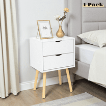 Tcbosik Modern Bedside Table with 2 Drawers, Compact Nightstand End Table for Small Space, 15.75"L x 11.81"W x 23.62"H, White, 1 Pack