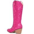 thumbnail image 3 of Women Cowboy Boots Cowgirl Rhinestone Mid Calf Western Boots Sparkly Glitter Boots Bling Pointed Toe Chunky Heel Pull On, 3 of 7