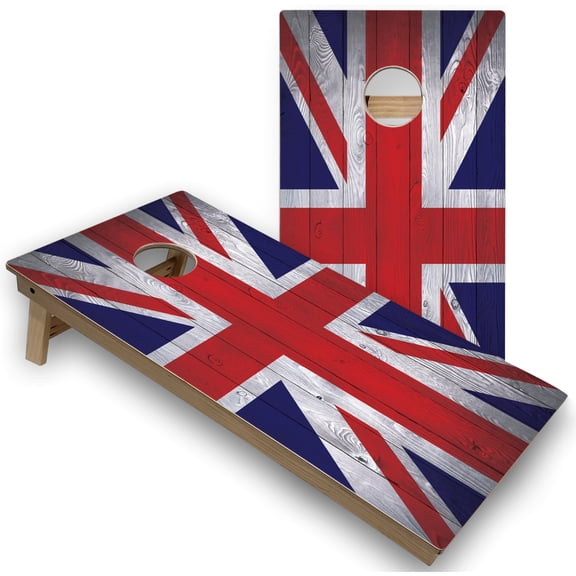 Skip's Garage | British Flag Cornhole Boards | Includes (2) Boards, (8) Bags & Optional Accessories