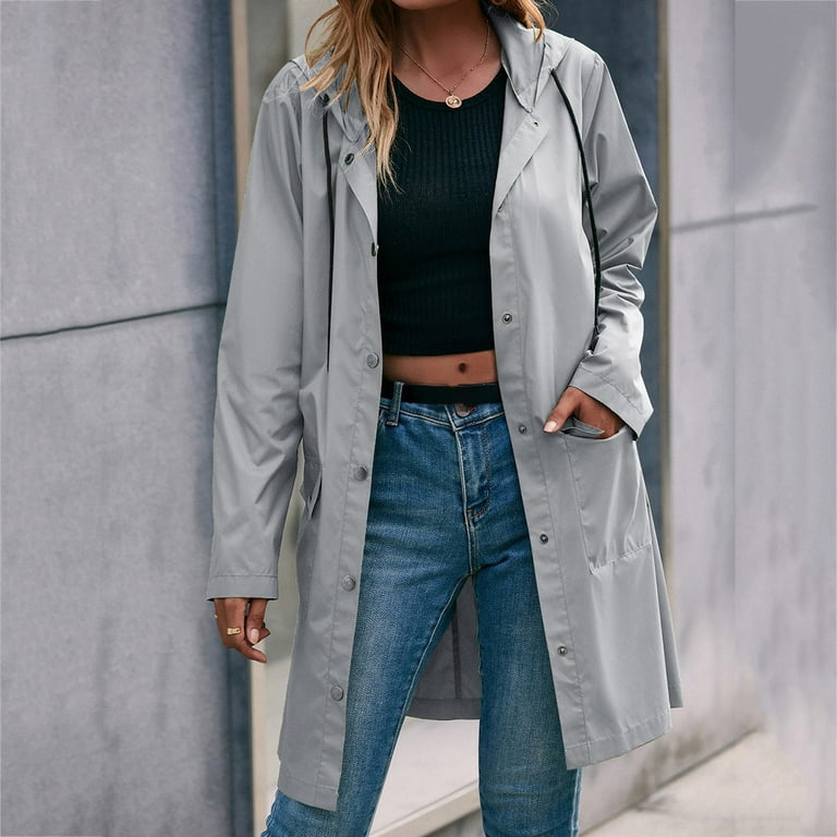 Grey top raincoat womens