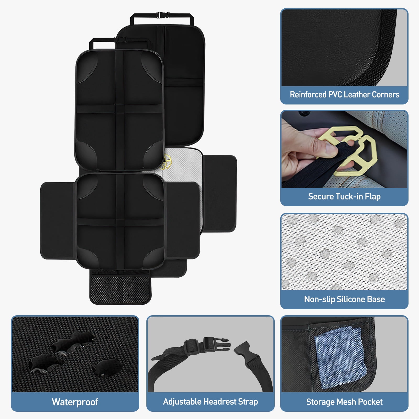 XUEYU Car Seat Protector, 2-Pack with Thick Padding and Mesh Pockets, Durable Waterproof Fabric with Non-Slip Backing, Universal Seat Cover Mat for Child Seats and Pets