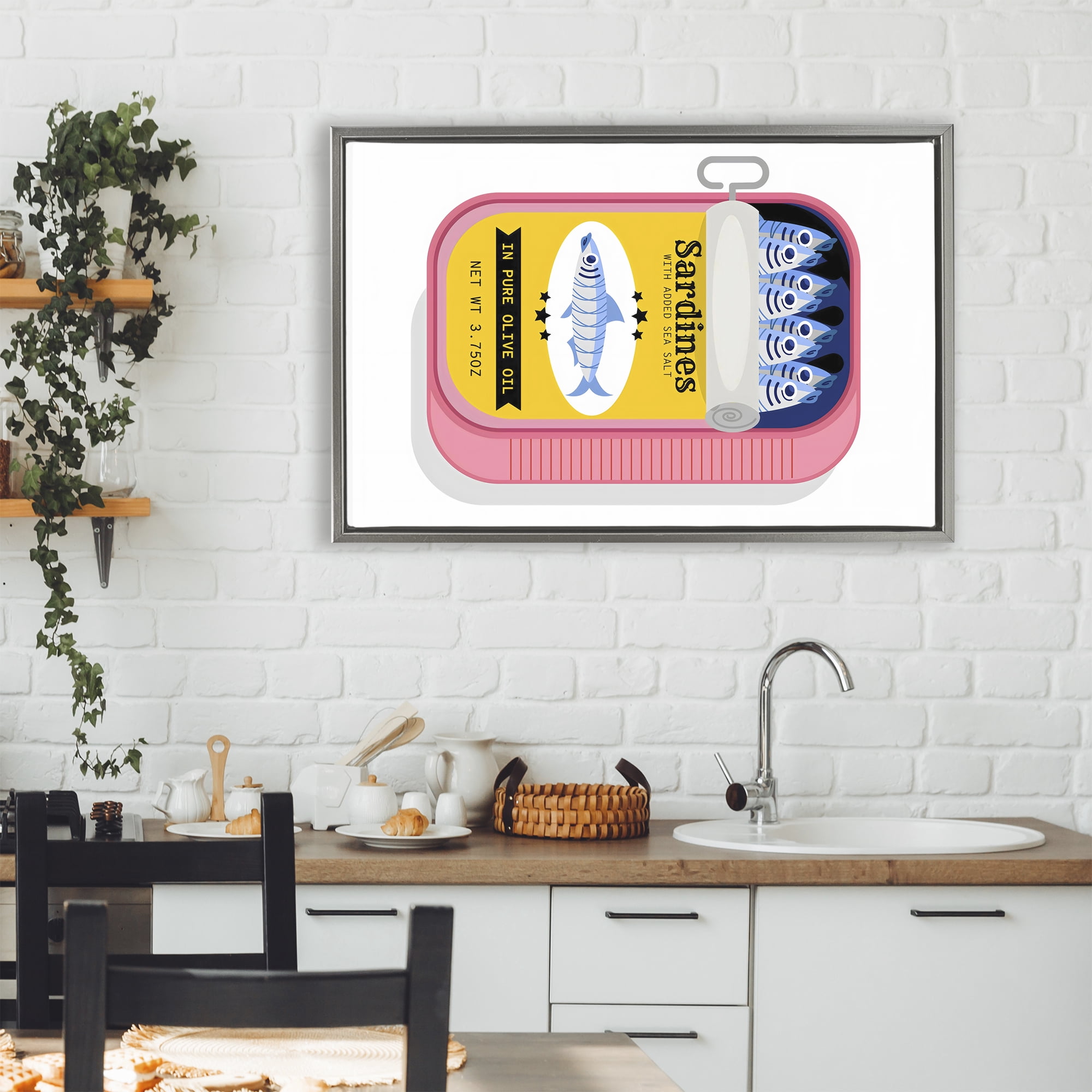Stupell Industries Retro Can of Sardines Gray Framed Floater Canvas Wall Art, design by Creative Studio
