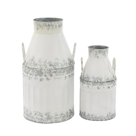 DecMode White Metal Decorative Vase, Set of 2 11"W, 20"H
